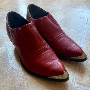 Vintage Code West Red Leather Western Mules Cowboy Ankle Boots Metal Toe 7.5